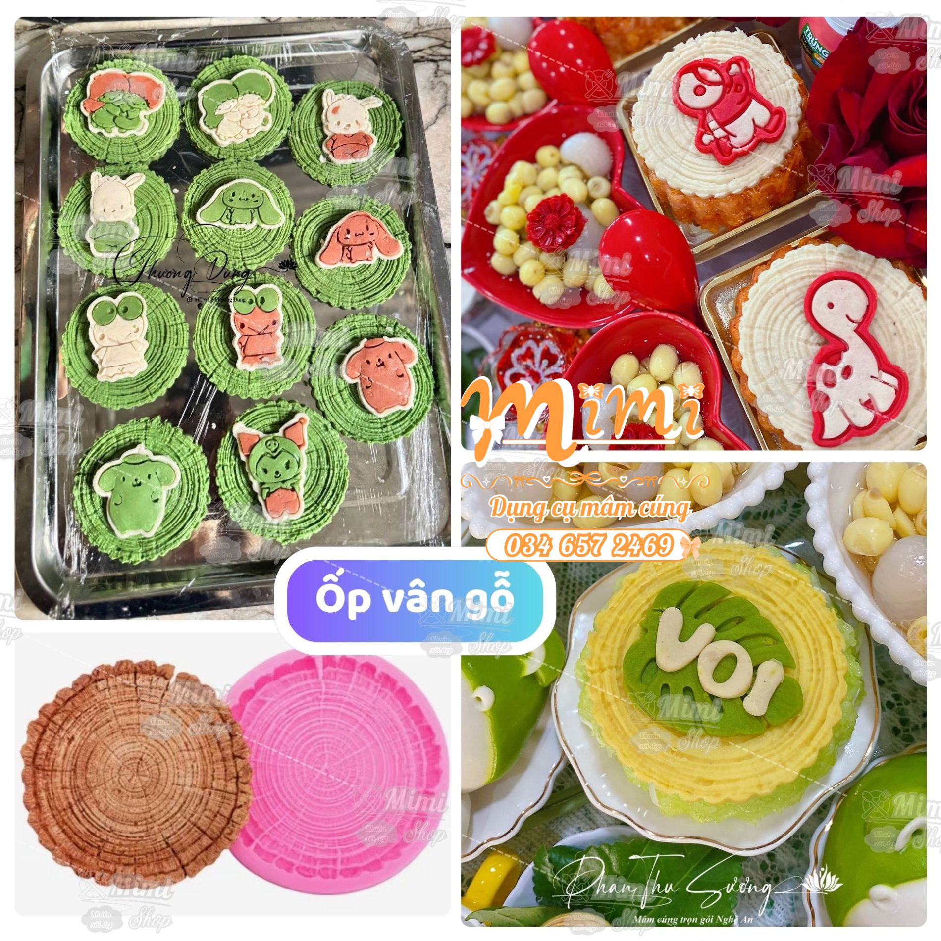 Silicon ốp vỏ gỗ tròn tạo vân đậu, bánh rau câu trang trí xôi, thạch